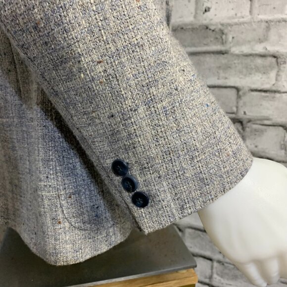 Vintage Tweed Blazer Sport Coat Mens 42 Short Blue Gray Union Made Old Money 90s - Picture 4 of 16